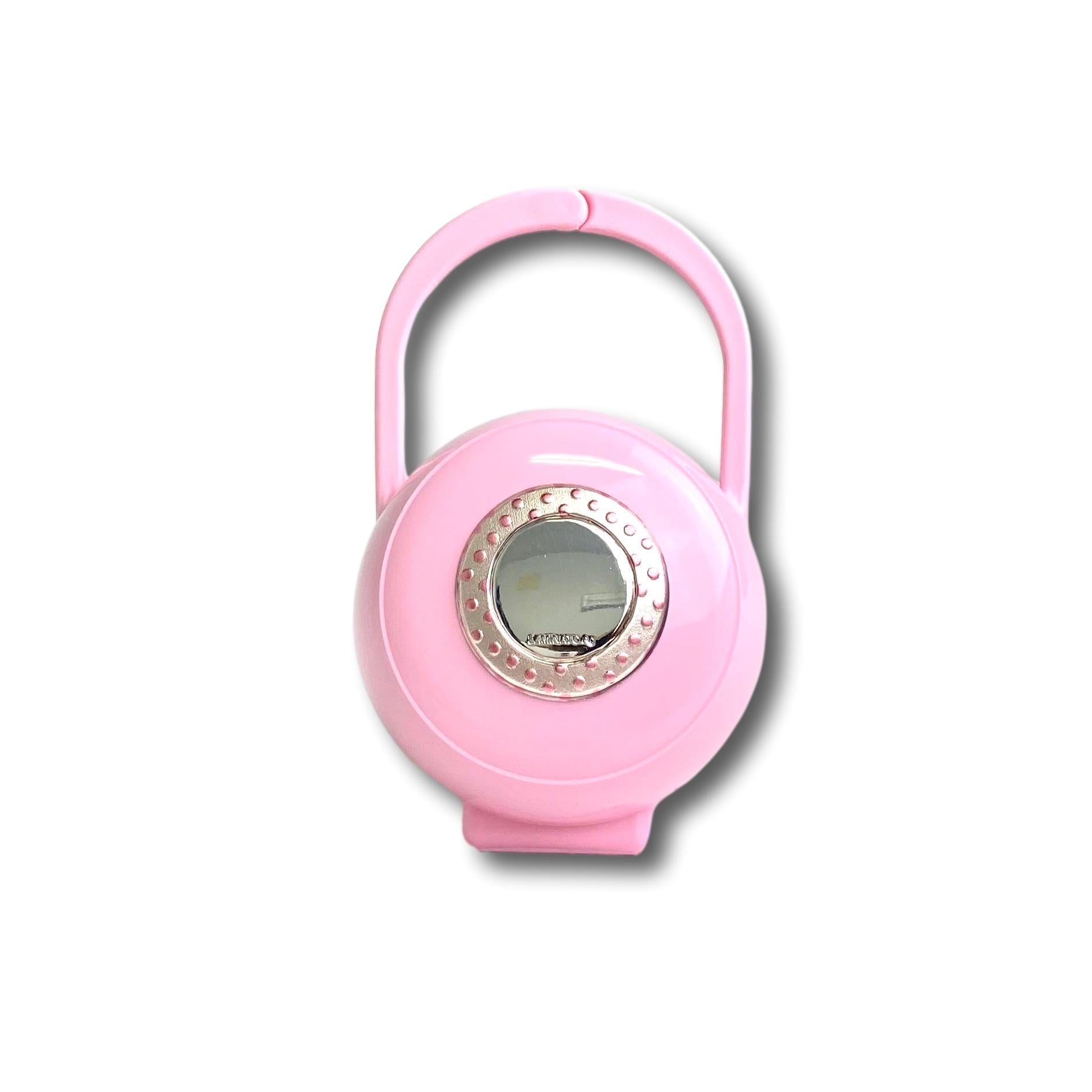 Scatolina porta ciuccio rosa con applicazione in argento