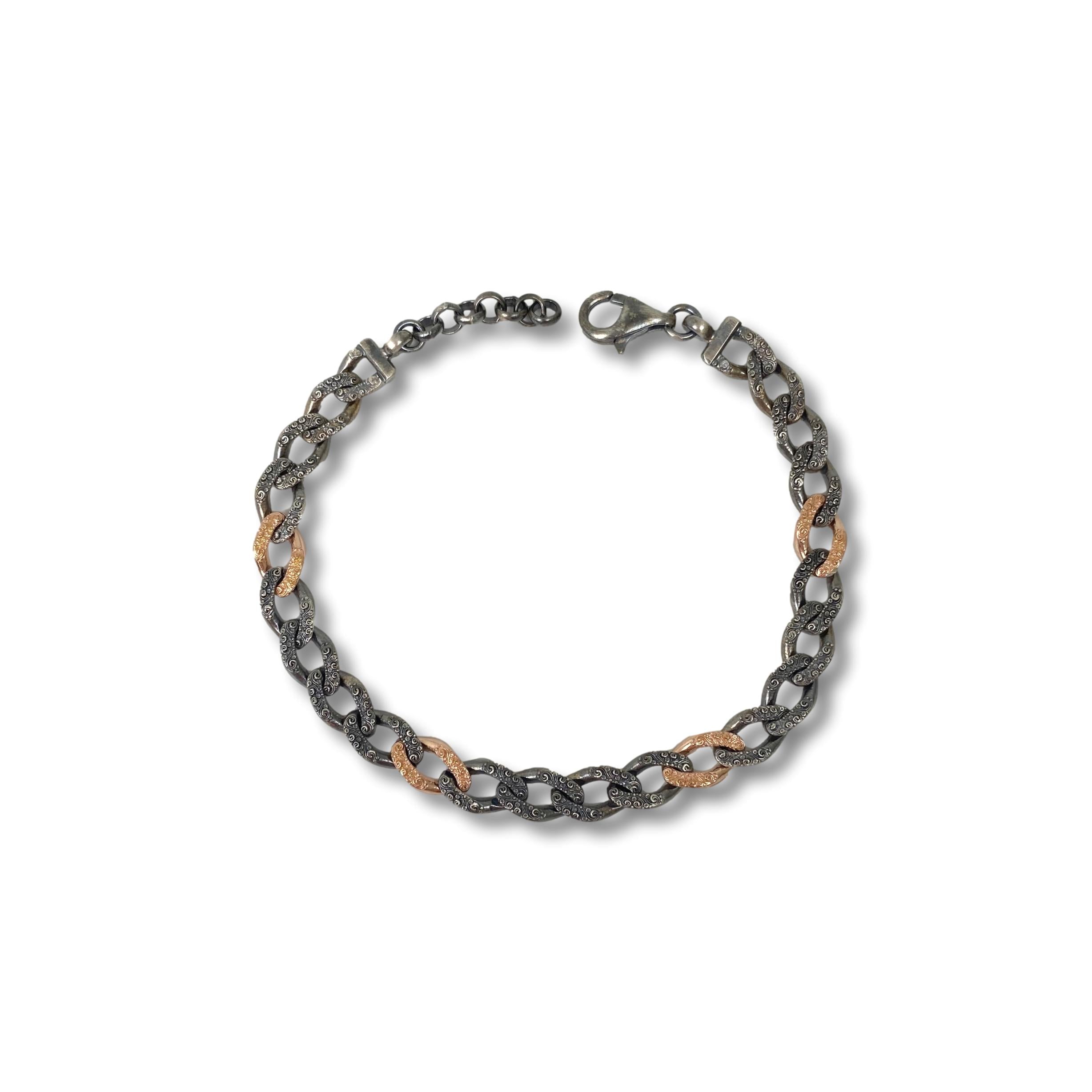Bracciale uomo con catena brunita e rosé